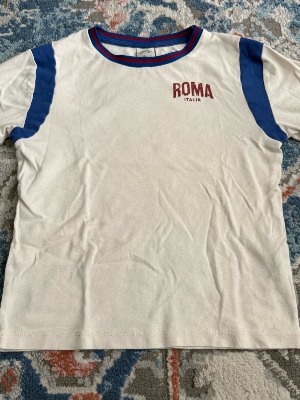 Urban outfitters ROMA Italia White Ringer Tee with Blue Accents